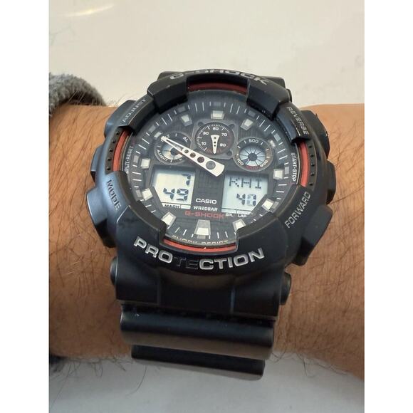 Casio G-Shock GA-100 Black & Red Analog Digital Shock Resistant Watch WR200M - Picture 4 of 16